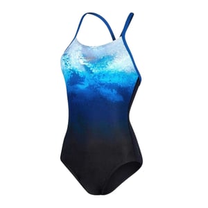 Speedo Eendelig zwempak voor dames met X-rug (ZWART/BLAUW)