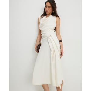 River Island Womens Asymmetric Midi Dress Cream Cowl Neck