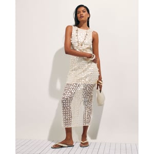 River Island Womens Midi Dress White Sleeveless Sequin Crochet