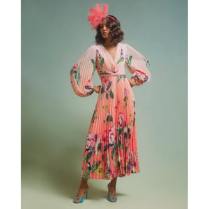 River Island Womens Midi Dress Pink Premium Plisse Floral