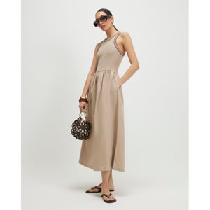 River Island Womens Maxi Dress Beige Sleeveless Whipstitch