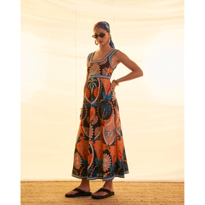 River Island Womens Maxi Dress Brown Cotton Palm Print