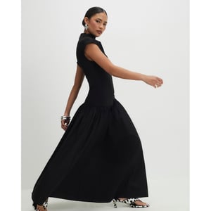 River Island Womens Maxi Dress Petite Black Short Sleeve Hybrid