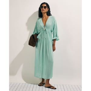 River Island Womens Maxi Dress Blue Cotton Mirror Embroidered