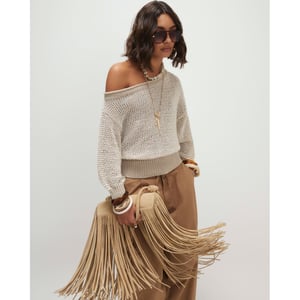 River Island Womens Beige Open Stitch Knitted Off Shoulder Top