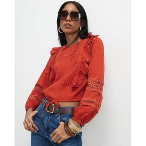 River Island Womens Blouse Orange Long Sleeve Ruffle