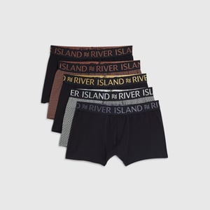 River Island Mens Black Rr Print Metallic Pack Of 5 Trunks