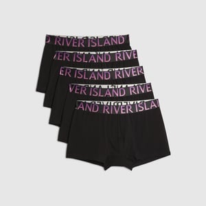 River Island Mens Black Metallic Waistband Pack Of 5 Trunks