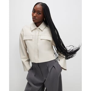 River Island Womens Overshirt Cream Faux Leather Cropped