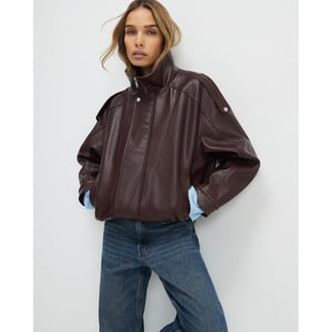 River Island Womens Jacket Brown Faux Leather Funnel Neck