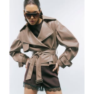 River Island Womens Jacket Beige Faux Leather Belted Trench