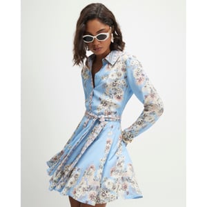 River Island Womens Mini Shirt Dress Blue Floral Godet