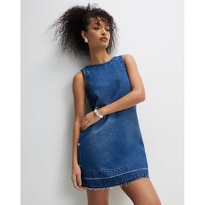 River Island Womens Mini Dress Blue Denim Popper Side Swing
