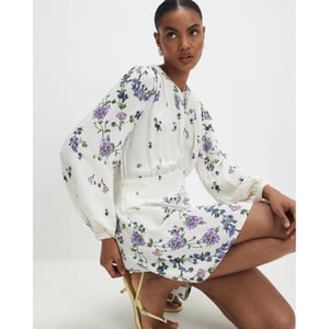 River Island Womens Mini Dress White Long Sleeve Floral