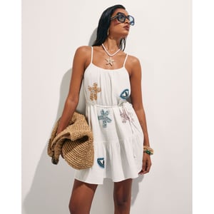 River Island Womens Mini Dress White Cotton Bead Embellished Cami