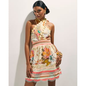 River Island Womens Pink Floral Halter Neck Crochet Mini Dress