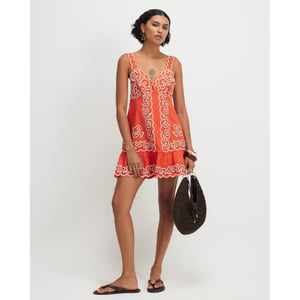 River Island Womens Mini Dress Orange Cotton Embroidered Beaded