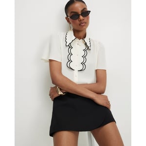River Island Womens Blouse White Angel Sleeve Scallop