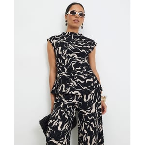 River Island Womens Petite Black Abstract Print Top
