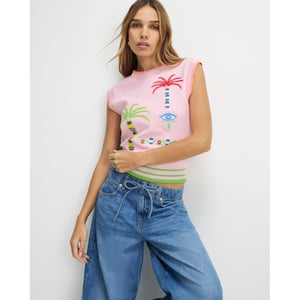 River Island Womens Pink Knitted Palm Tree Embroidered Tank Top