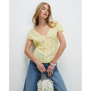 River Island Womens Blouse Yellow 3d Floral Embellished