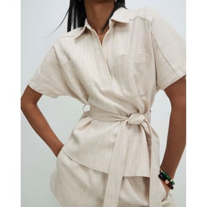 River Island Womens Cream Linen Look Collared Belted Top