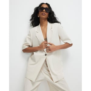 River Island Womens Blazer Beige Short Sleeve Pocket