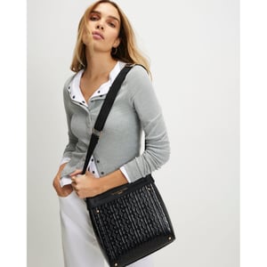 River Island Womens Black Patent Monogram Messenger Bag