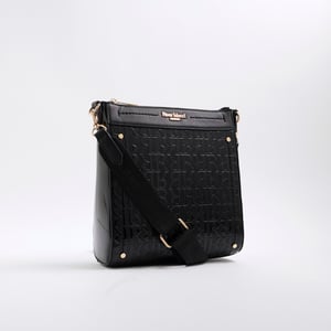 River Island Womens Black Patent Monogram Messenger Bag
