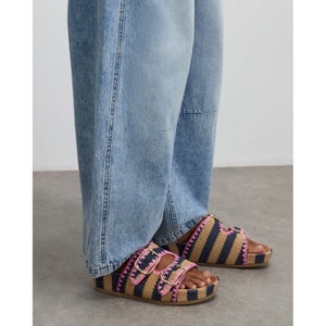 River Island Womens Sandals Navy Stripe Raffia Footbed