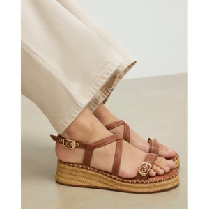 River Island Womens Sandals Brown Cross Strap Wedge