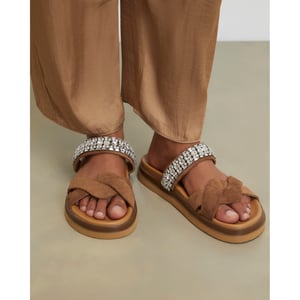 River Island Womens Sandals Beige Cross Strap Diamante