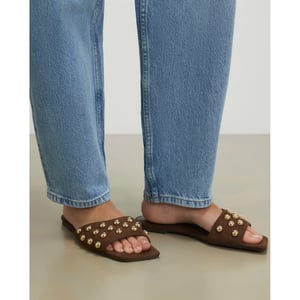 River Island Womens Sandals Brown Stud Flat