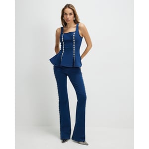 River Island Womens Bootcut Jeans Blue Denim Embellished