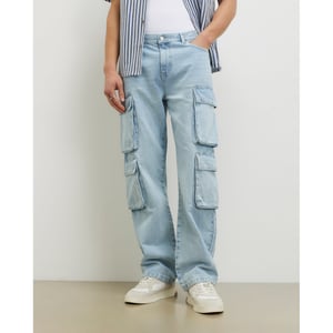 River Island Mens Cargo Jeans Blue Loose Fit