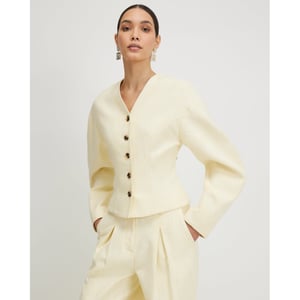 River Island Womens Jacket Yellow Linen Look Cocoon Sleeve Seamed