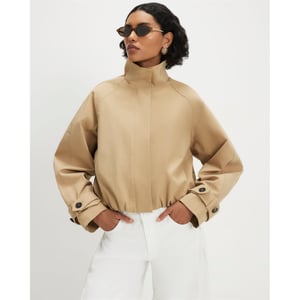 River Island Womens Jacket Beige Funnel Neck Chopped Trench