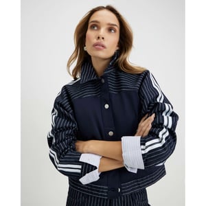 River Island Womens Denim Jacket Blue Striped Hybrid