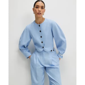 River Island Womens Jacket Blue Linen Blend Balloon Sleeve