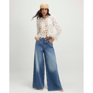 River Island Womens Wide Leg Jeans Blue Elasticated Back