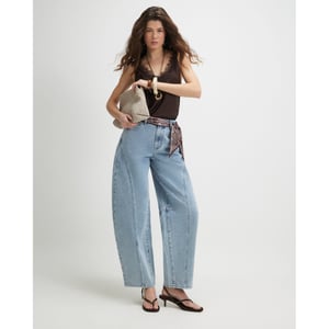 River Island Womens Blue Scarf Detail Seamed Barrel Leg Jeans