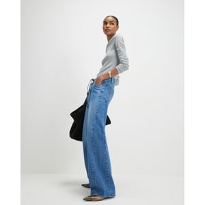 River Island Womens Wide Leg Jeans Blue Drawstring Balloon