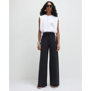 River Island Womens Wide Leg Jeans Black Pull On Elasticated