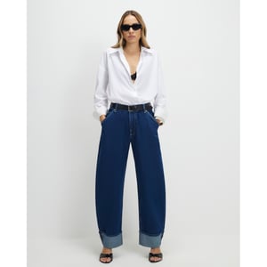 River Island Womens Blue Turn Up Cuff Barrel Leg Jeans