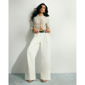 River Island Womens Wide Leg Jeans Cream Belted Pleated