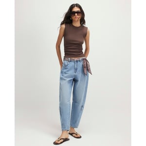 River Island Womens Blue Utility Pleat Barrel Leg Jeans