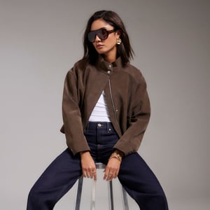 River Island Womens Bomber Jacket Brown Funnel Neck Washed