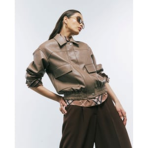 River Island Womens Bomber Jacket Beige Textured Faux Leather