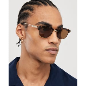 River Island Mens Brown Tortoise Clubmaster Sunglasses
