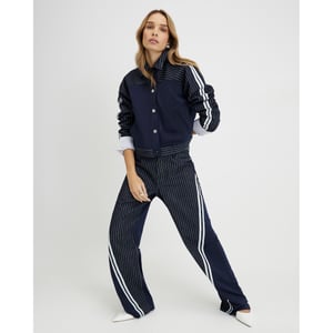 River Island Womens Straight Jeans Navy Relaxed Leg Stripe Hybrid